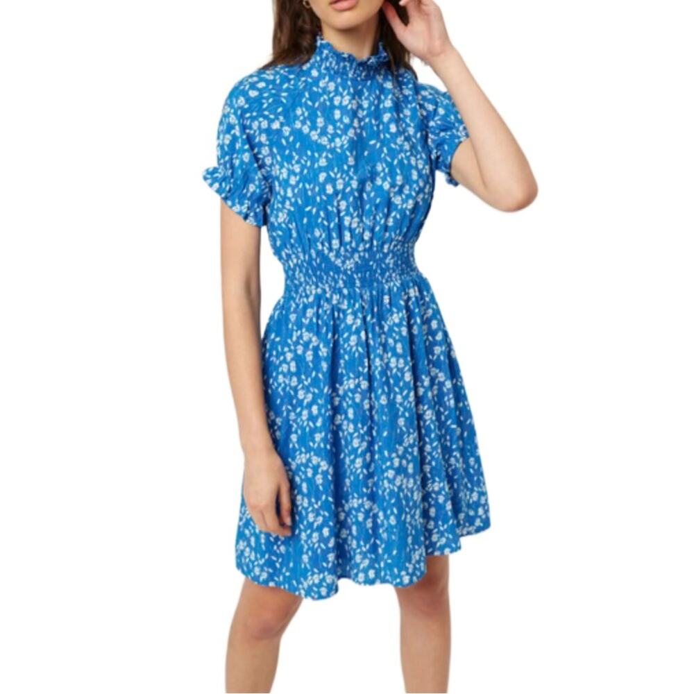 Hayden Floral Smocked Neck Mini Dress Blue Floral Women’s Sz M